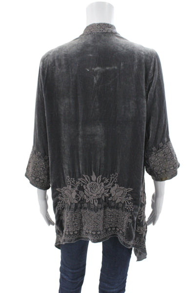 Johnny Was Women Gray Floral V-Neck Bohemian Cardigan Rayon 3/4 Sleeve Size S