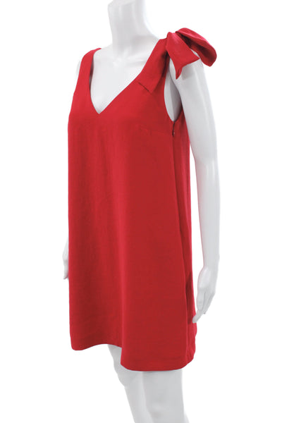 Sezane Women Shift Dress Red V-Neck Knee Length Sleeveless Zip Size 6