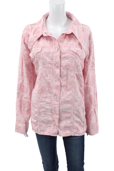 Ganni Womens Paisley Collared Tunic Blouse Pink Long Sleeve Size 50