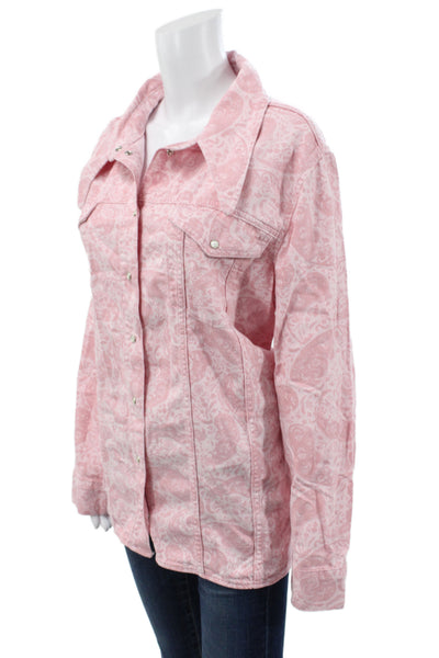 Ganni Womens Paisley Collared Tunic Blouse Pink Long Sleeve Size 50