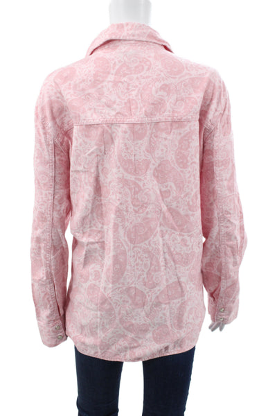 Ganni Womens Paisley Collared Tunic Blouse Pink Long Sleeve Size 50