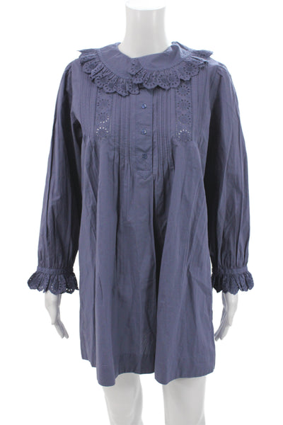 Doen Women Tunic Blue Collared Button Long Sleeve Organic Cotton Size S