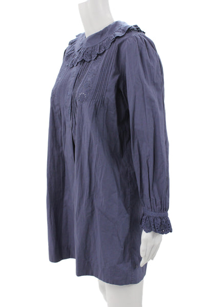 Doen Women Tunic Blue Collared Button Long Sleeve Organic Cotton Size S