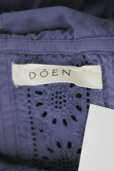 Doen Women Tunic Blue Collared Button Long Sleeve Organic Cotton Size S