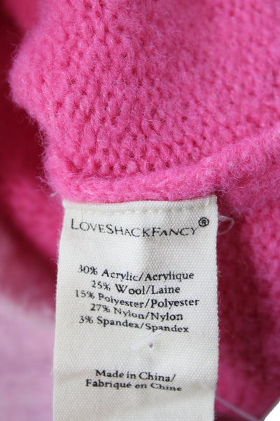 Love Shack Fancy Childrens Girls Heart Sweater Pink White Wool Size 5-6