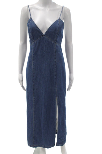 Alice + Olivia Women Sleeveless V-Neck Maxi Dress Blue Cotton Size 4