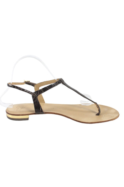 Giuseppe Zanotti Design Womens Crocodile Print Thong Sandals Brown Size 40 10