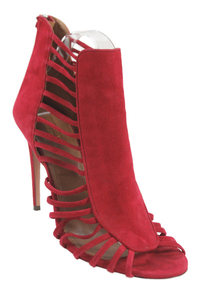 Aquazzura Womens Suede Strappy Cut Out Ankle Boots Pink Size 41 11