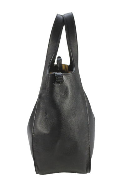 Stella McCartney Womens Leather Perforated Button Closure Shoulder Handbag Black