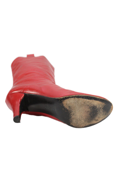 Marc Jacobs Womens Side Zip Cone Heel Leather Mid Calf Boots Red Size 37.5