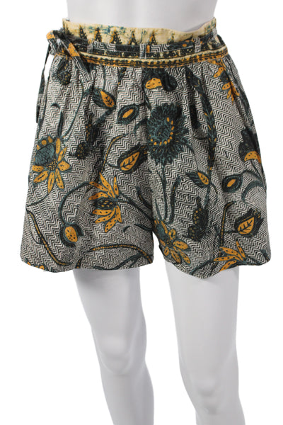 Ulla Johnson Women Paperbag Shorts Floral Batik Multicolor Cotton Zip Size 2