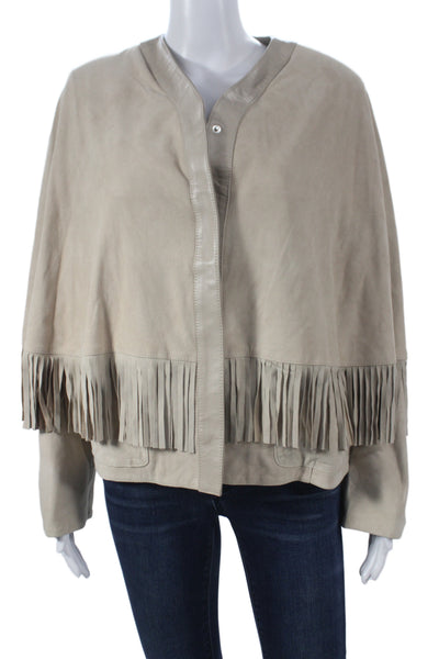 Dakota West Women Kimono Jacket Lambskin Beige Western Size L