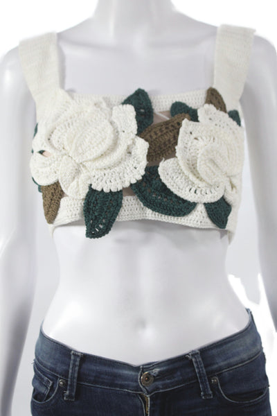 Oscar de la Renta Women Brown Floral Cotton Camisole Square Neck Zip Size M