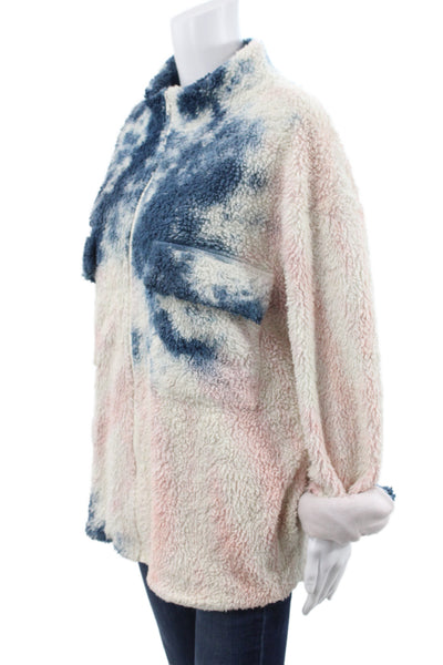 The Elder Statesman Women Hooded Tie-dye Blue Zip Cotton Basic Jacket Size 0