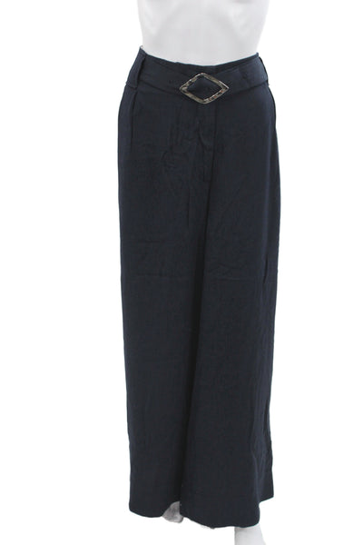 Ganni Women Paperbag Pants Blue Viscose Buckle Size 50