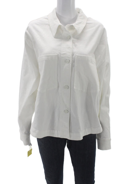 Renuar Womens Basic Jacket White Button Collar Long Sleeve 52% Cotton Size 2XL