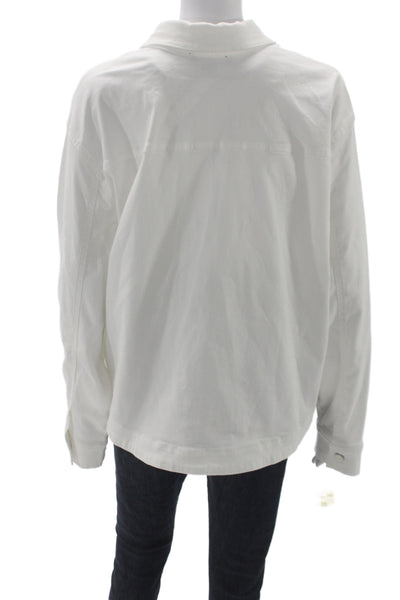 Renuar Womens Basic Jacket White Button Collar Long Sleeve 52% Cotton Size 2XL