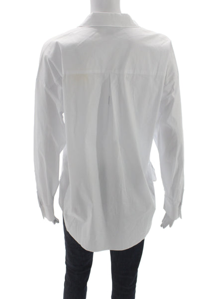 Renuar Womens White Floral Collared Button-Up Long Sleeve Top Size M