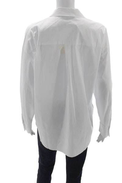 Renuar Womens Collared Floral Button Long Sleeve Blouse White Cotton Size M