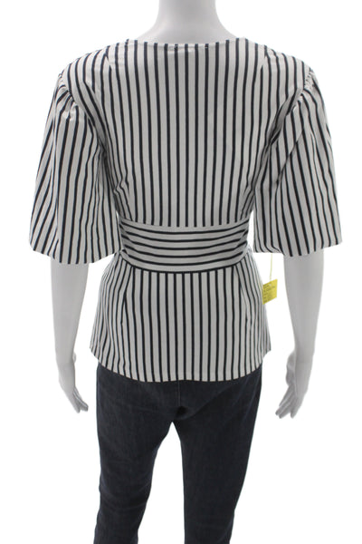 Hinson Wu Women Striped V-Neck Jersey Blouse Short-Sleeve Black Size XS