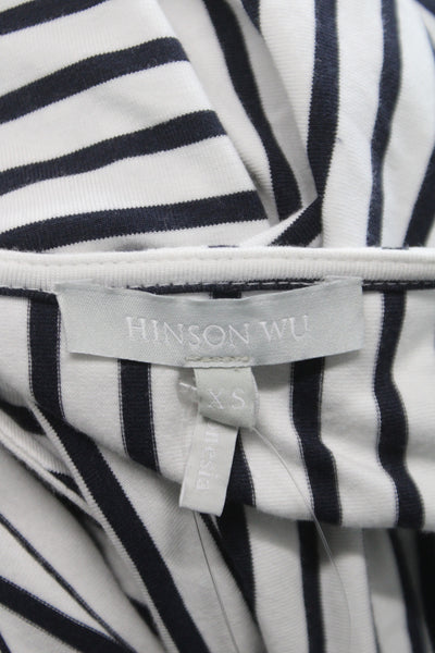 Hinson Wu Women Striped V-Neck Jersey Blouse Short-Sleeve Black Size XS