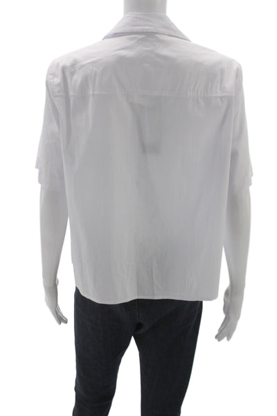 Renuar Womens Basic Collared Button Short Sleeve Blouse White Cotton Size M