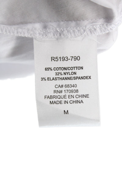 Renuar Womens Basic Collared Button Short Sleeve Blouse White Cotton Size M