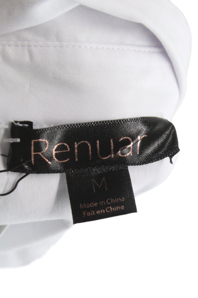 Renuar Womens Basic Collared Button Short Sleeve Blouse White Cotton Size M