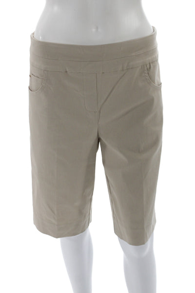 Renuar Women Bermuda Shorts Beige Rayon Pull On Solid Casual Size 6