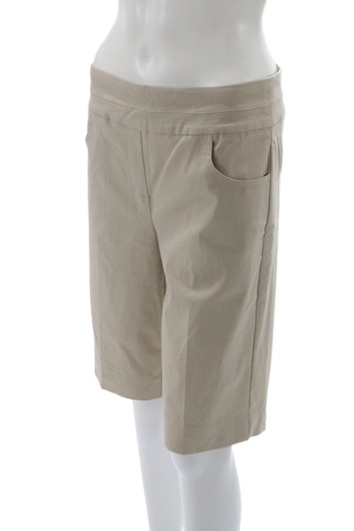 Renuar Women Bermuda Shorts Beige Rayon Pull On Solid Casual Size 6