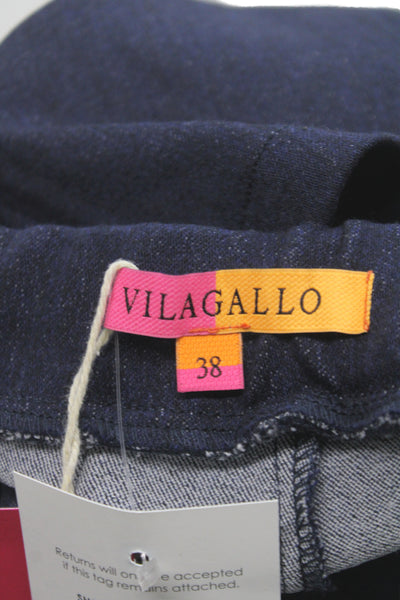 Vilagallo Women Cropped Blue Pull On Solid Polyester Pants Size 38