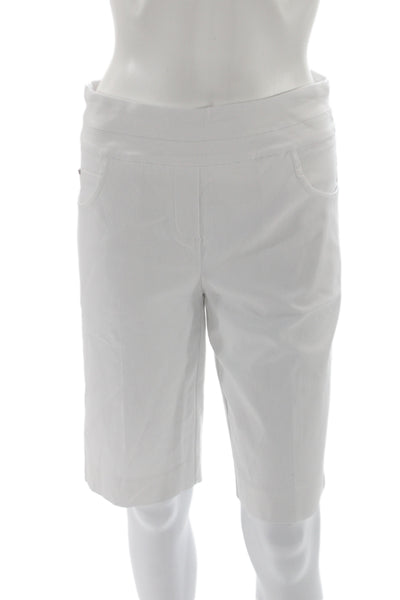 Renuar Women Bermuda Shorts White Rayon Pull-On Size 10