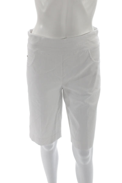 Renuar Women Bermuda Shorts White Rayon Pull On Size 14