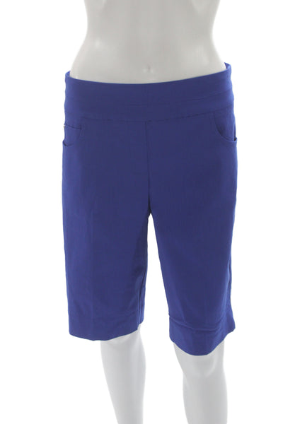 Renuar Women Bermuda Shorts Blue Rayon Pull On Solid Casual Summer Size 10