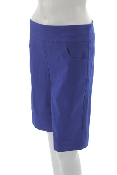 Renuar Women Bermuda Shorts Blue Rayon Pull On Solid Casual Summer Size 10