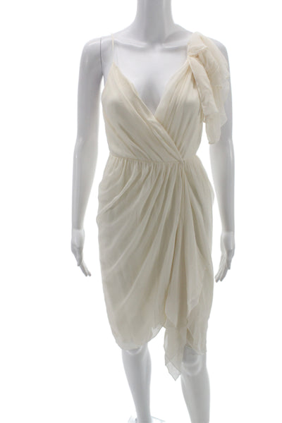 Alice + Olivia Women Silk Ivory V-Neck Sleeveless Wrap Dress Knee Length Size 2