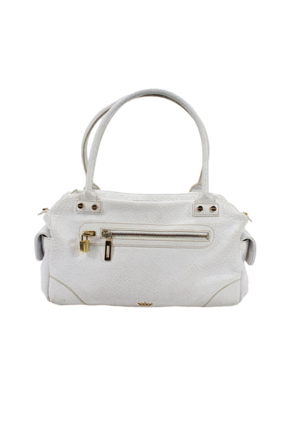 Elaine Turner Womens Textured Leather Zip Pad Lock Detail Handbag White