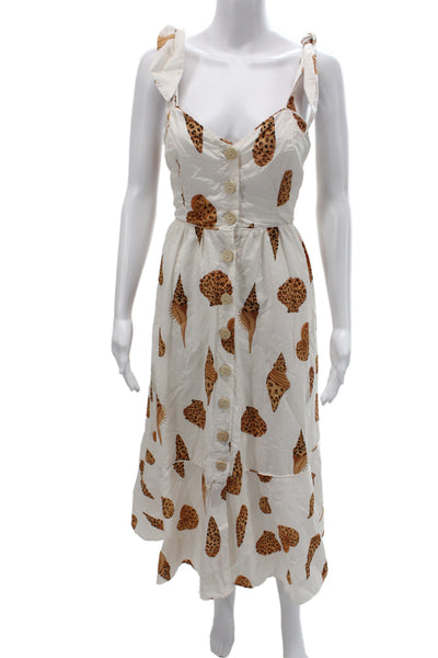 Farm Rio Women White Animal Print Cotton Sundress Sweetheart Midi Size M