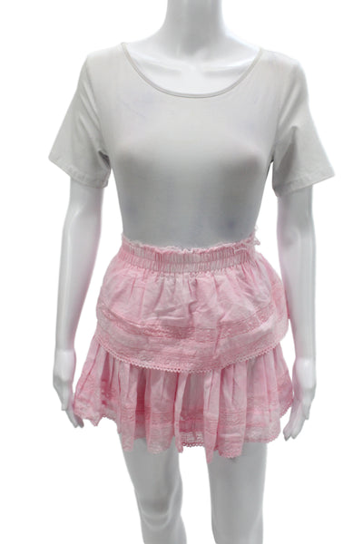 Love Shack Fancy Womens Mini Boho Pink Cotton Skirt Short Size L