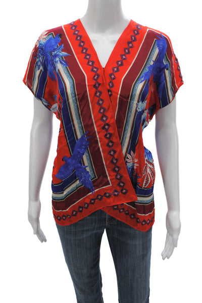 Farm Rio Women Multicolor Floral V-Neck Kimono Blouse Short Sleeve Size M