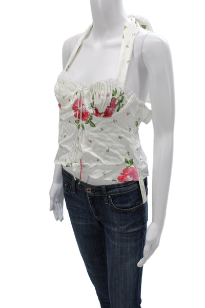 For Love & Lemons Womens White Floral Halter Tie Camisole Size S