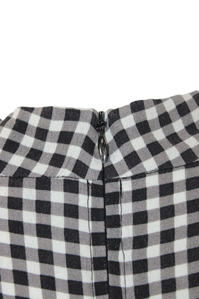 Ganni Women Shift Dress Black Gingham Mock Neck Half Sleeve Knee Length Size 42