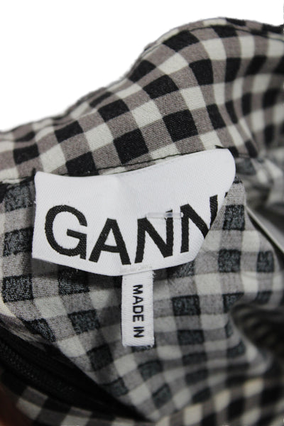 Ganni Women Shift Dress Black Gingham Mock Neck Half Sleeve Knee Length Size 42