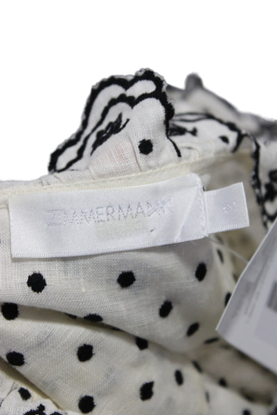 Zimmermann Womens Mini Linen Polka Dot Tie Waist Knee Dress 3/4 Sleeve Size 2