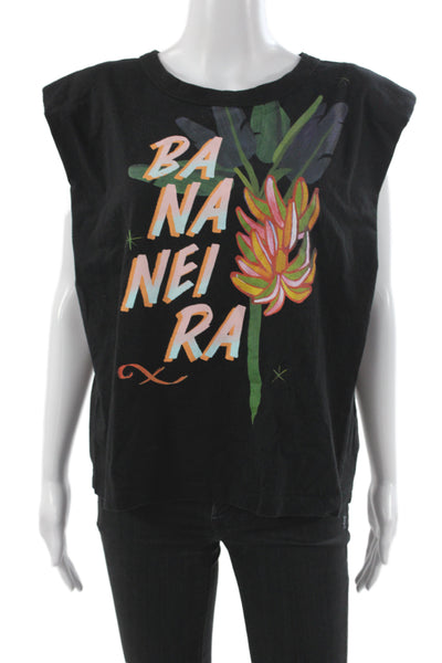 Farm Rio Womens Jersey Floral Tropical Cotton Sleeveless Crewneck Tee Size M