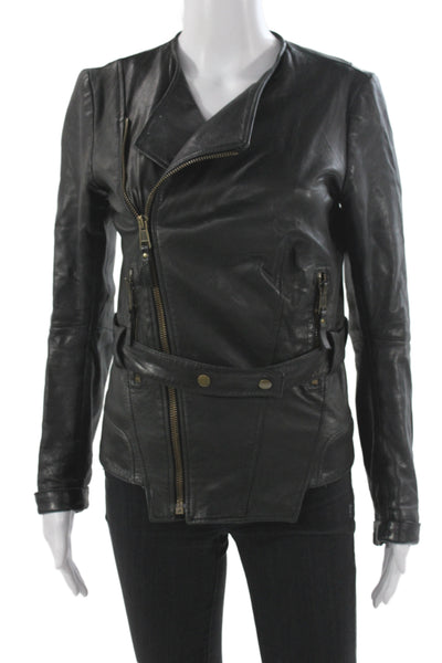 Balenciaga Women Biker Lambskin Jacket Black Zip Size 38