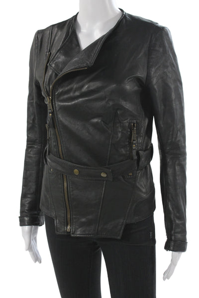 Balenciaga Women Biker Lambskin Jacket Black Zip Size 38