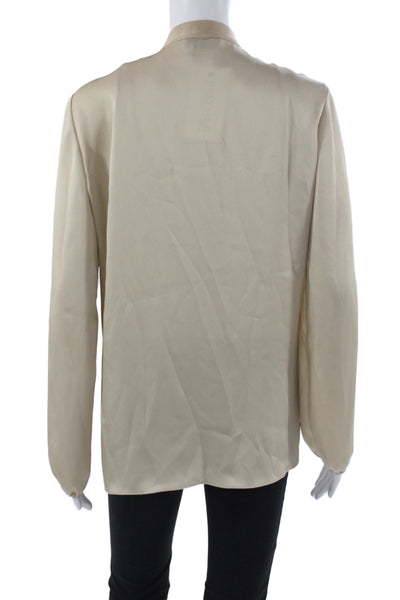 Lanvin Women Tunic Blouse High Neck Long Sleeve Beige Tie Size 36