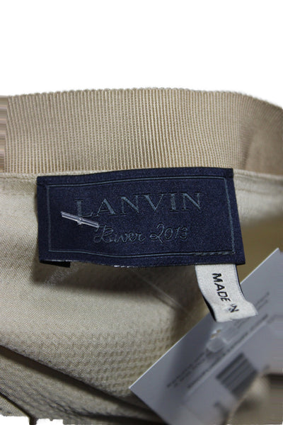 Lanvin Women Tunic Blouse High Neck Long Sleeve Beige Tie Size 36