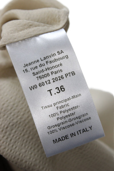 Lanvin Women Tunic Blouse High Neck Long Sleeve Beige Tie Size 36